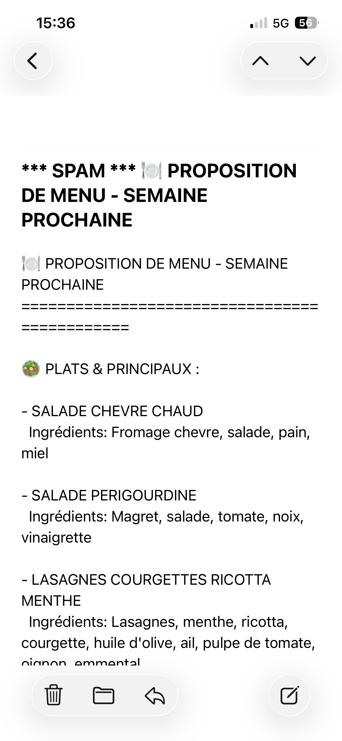 Génération menu automatique